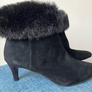 NWT Alfani Black Suede Fur-Trimmed Heeled Boots